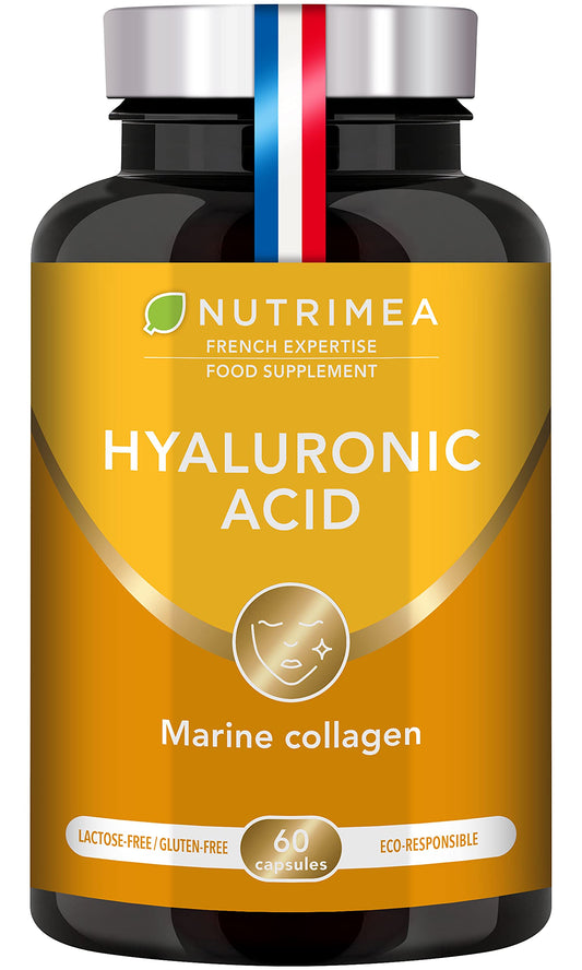 Hyaluronic Acid & Marine Collagen - Enriched with Vitamins A & C - Natural Anti-Wrinkle, Restructure Skin, Protect Joints and Anti-Aging - New Formula - Plant-Based Capsules - French Expertise