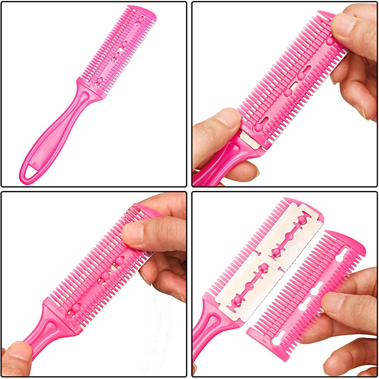 UNVOJL Hot Pink Hair Cutter Comb Hair Razor Comb Hair Thinner Comb Double Sided Hair Styling Razor Comb