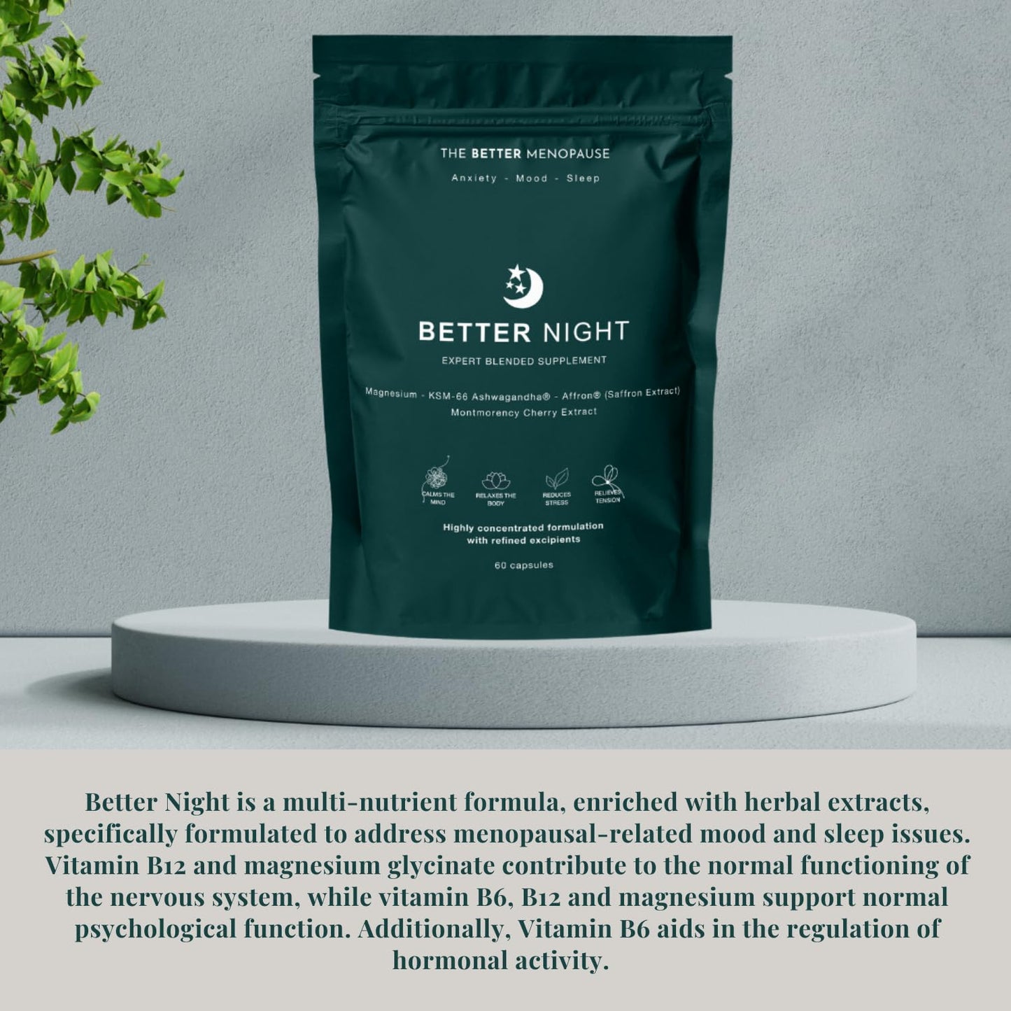 Better Night, All-in-one Blend of Powerful Adaptogens, Vitamins, and Minerals to Help Improve Mood, Calm The Nervous System and Relax The Body for a Better Night's Sleep, 60 Capsules