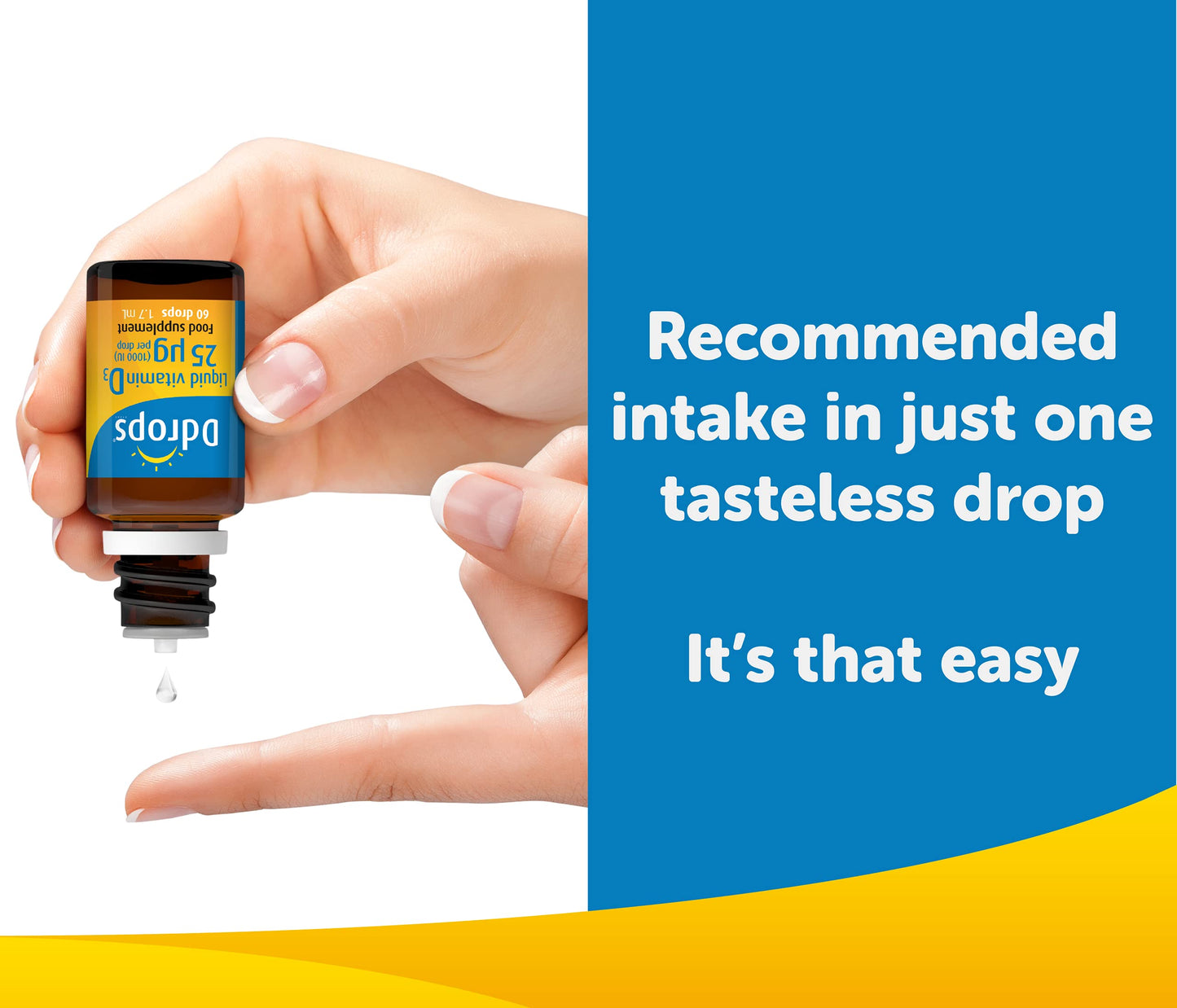 Ddrops Adults 25 µg 60 drops - Liquid Vitamin D3 Supplement Supports Bones, Immune System - Naturally-sourced Ingredients, No Large Capsules, No Preservatives, Non-GMO, Allergen-Friendly