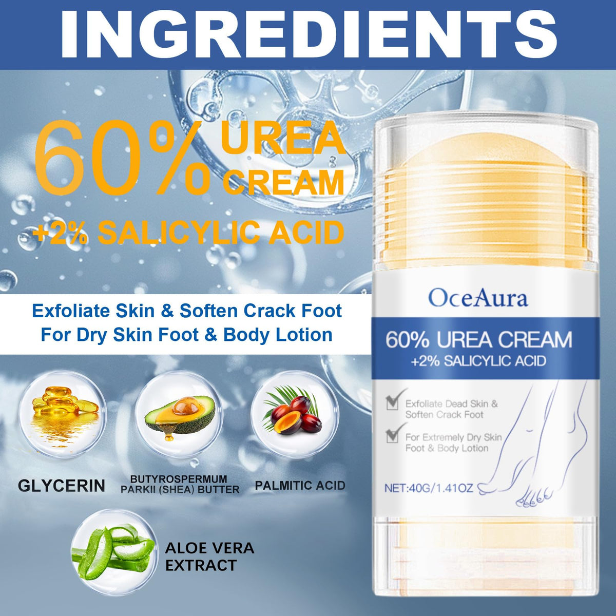 Jorun JORUN 2 Pcs Urea Foot Cream 60% + 2% Cracked Heel Repair Cream - 80 G Urea Cream for Cracked Heels and Dry Skin - Foot Cream for Hard Skin Can Deeply Moisturizes and Softens Dead Skin