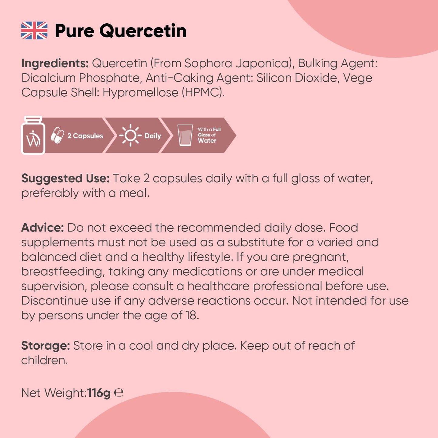 WeightWorld Quercetin Supplement 1000mg - 180 Quercetin Capsules - 3 Months Supply - Sourced from Sophora Japonica - 2 Capsules per Day - Non-GMO & Magnesium Stearate-Free - Vegan-Friendly Flavonoids Supplements
