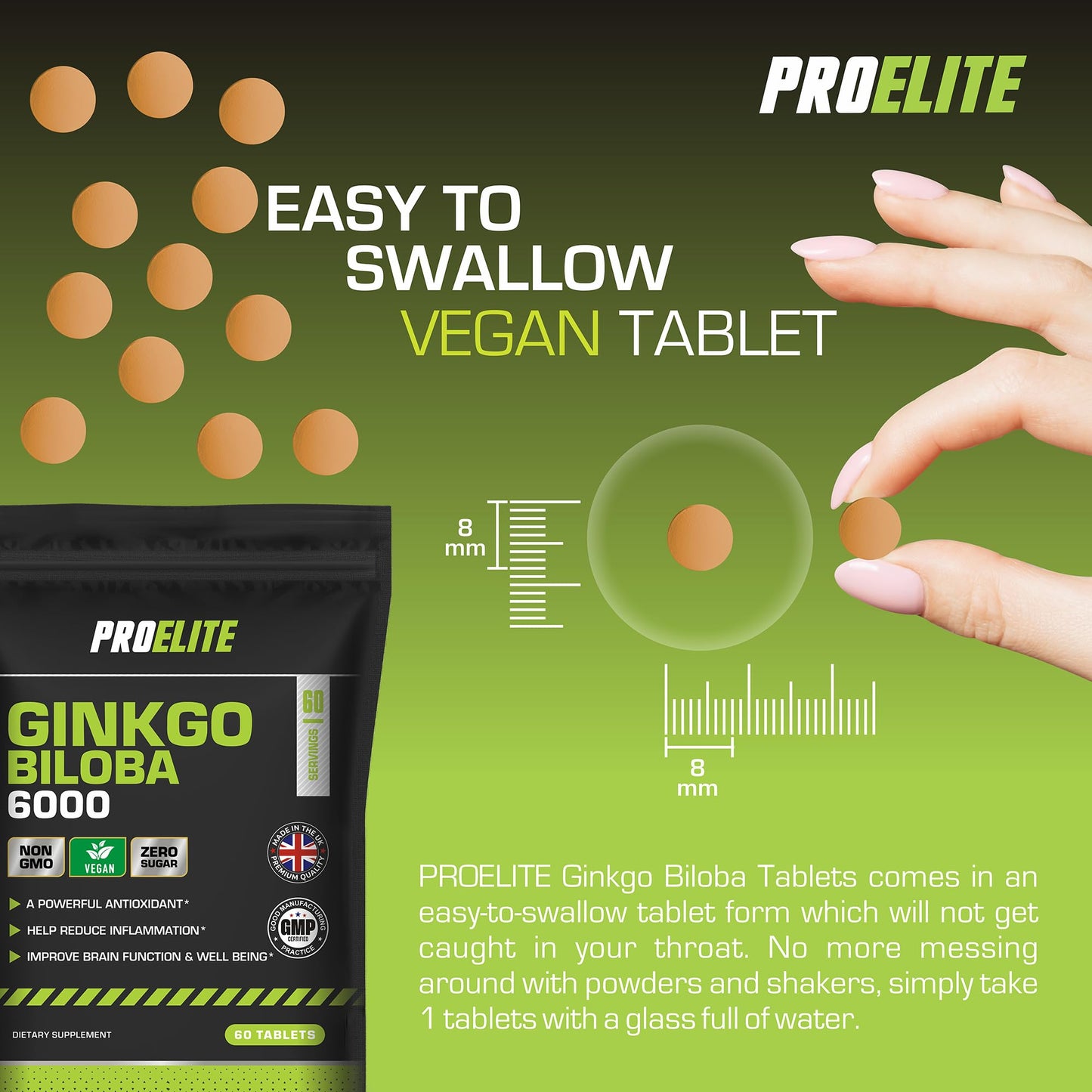 Ginkgo Biloba 6000mg - High Strength Vegan Ginkgo Biloba Leaf Extract 60 Tablets 50:1 Extract � Gluten Free, GMO Free - Made in UK by PROELITE
