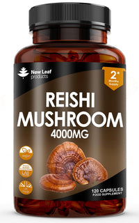 NEW LEAF PRODUCTS Reishi Mushroom Capsules - High Strength 4000mg Mushroom Supplements - 120 Vegan Mushroom Powder Capsules - Reishi Supplement 100% from the Fruiting Body Made in UK by New Leaf