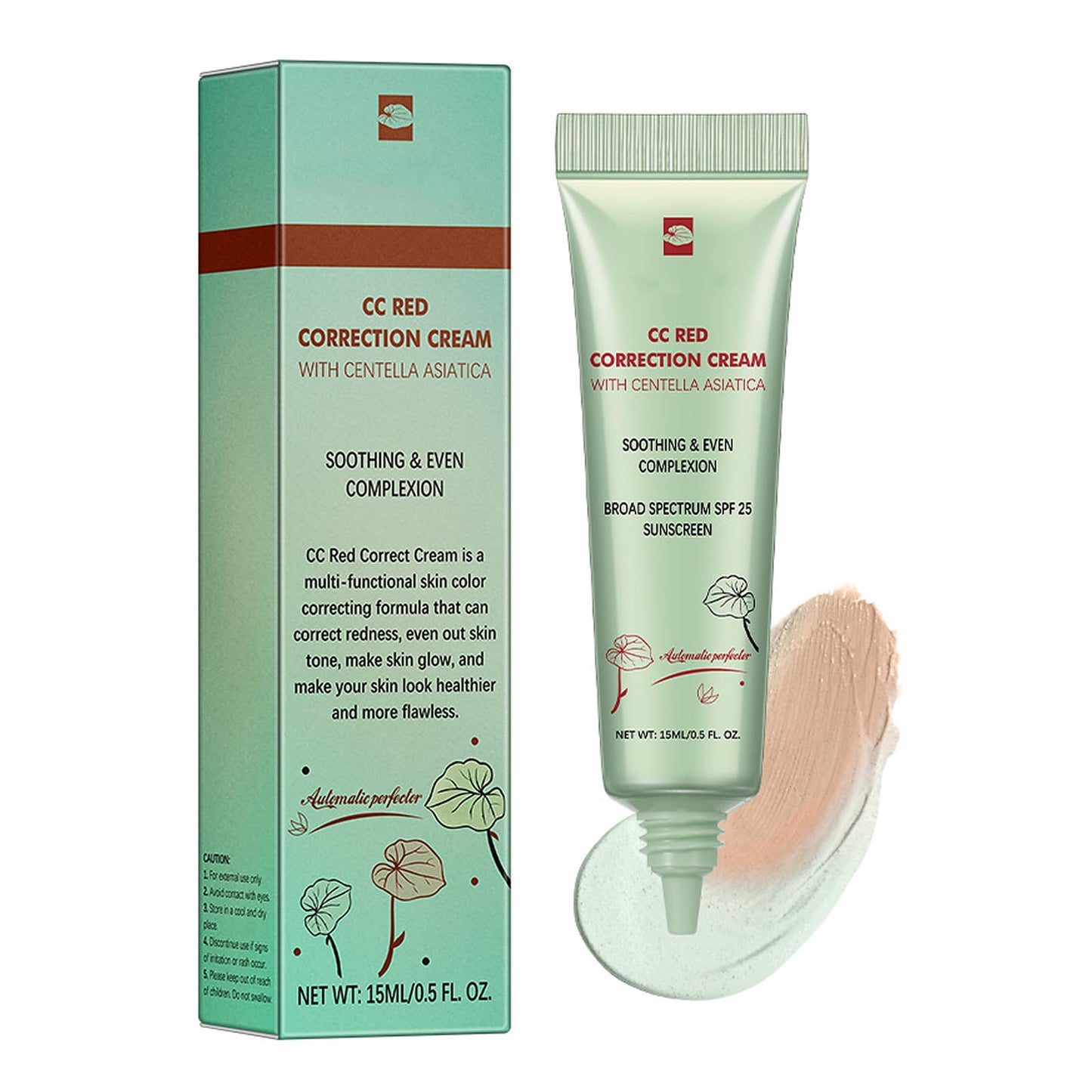 NLFOX CC Red Correct with Centella Asiatica - Colour Correcting Foundation with Spf 25 - Anti-Redness Face,Lightweight CC Cream Tinted Moisturiser - Refine Skin Texture,Softer&Hydrated Skin Green Concealer