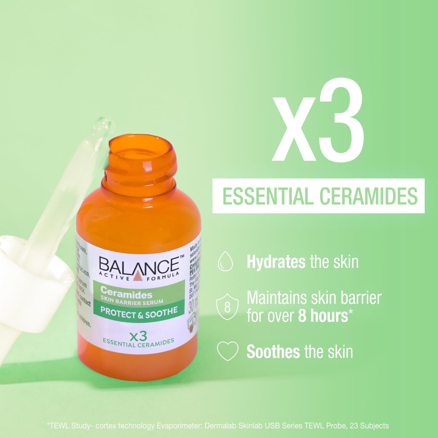 Balance Active Formula Ceramides Skin Barrier Serum, 30ml | Advanced Hydrating Face Serum | Triple Ceramide Complex + Hyaluronic Acid | Restores Moisture Barrier & Plumps Skin