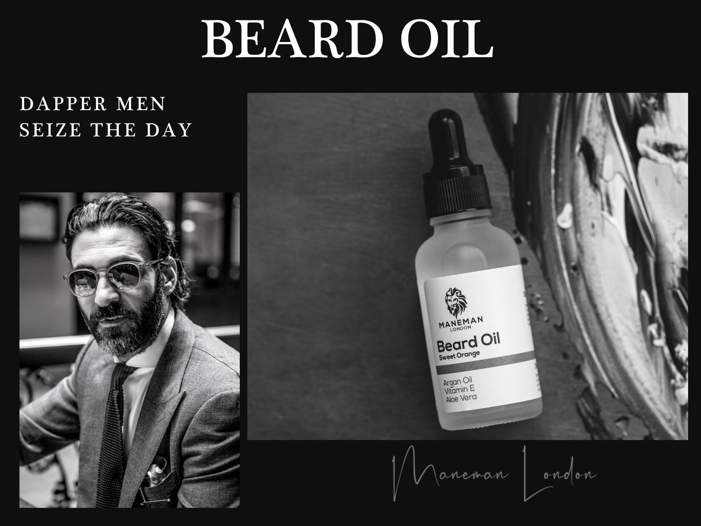 Maneman London Beard Oil | Sandalwood | Non greasy | Moisturises and Conditions Beard |Natural and organic | Argan, Jojoba & Aloe Vera oil Vitamin e | Mens Gift (30mL) (Sandalwood)