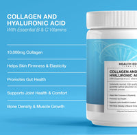 Collagen with Hyaluronic Acid - High Strength 10,000mg - Plus 9 Vitamins - for Skin, Hair, Nails, Gut Health, Bones, Muscles & Joints. Sustainably Sourced. No Additives. Made in UK