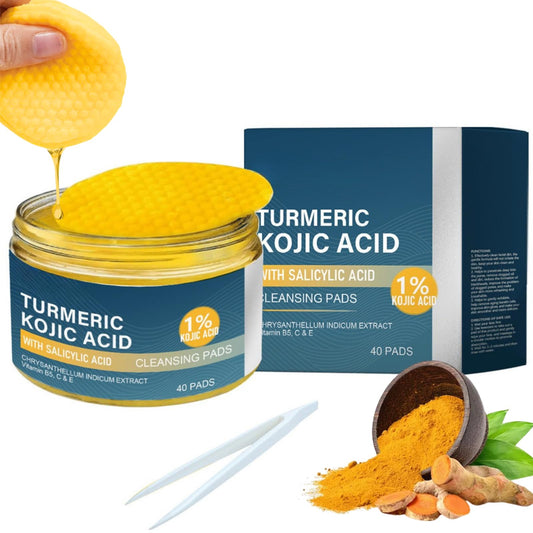 IZBEAUVO Turmeric Kojic Acid Cleansing Pads 40 - Turmeric Pads for Face Dark Spots, Face Exfoliator Pads, Dark Spot Remover for face, Turmeric Pads with Tweezers, Helps Balance Skin Oil And Water