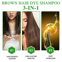 Dark Brown Hair Dye Shampoo, Hair Dye Shampoo 3 in 1 for Gray Hair Coverage Herbal Hair Dye Shampoo Natural Dark Brown Hair Color Shampoo for Women Men