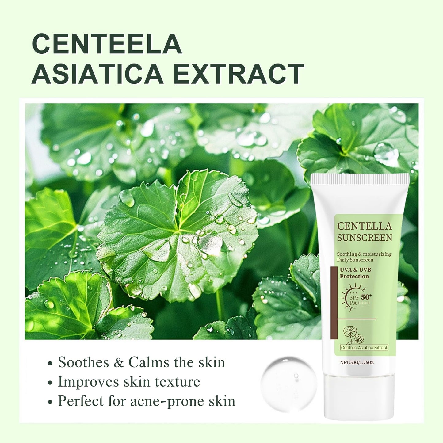 Centella Sunscreen SPF 50+ PA++++, Soothing Sun Cream for Sensitive Skin, Moisturising Daily Sun Protection, UVA & UVB Protection, 50g