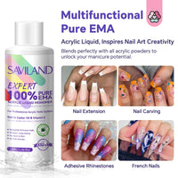Saviland SAVILAND Pure EMA Acrylic Liquid: 120 ml Acrylic Monomer Liquid Low Odor Acrylic Liquid Nail with Castor Oil Vitamin E Safe Ingredients Liquid Monomer for Acrylic Nails Non Yellowing DIY Home