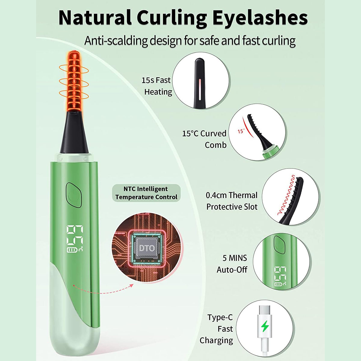 Mokeum Heated Eyelash Curler, USB Rechargeable Electric Eyelash Curler, 15s Quick Heat, 4 Gear Temperature Control with LED Display Mini Eye Lash Curler for Women Girlsink (Pink)