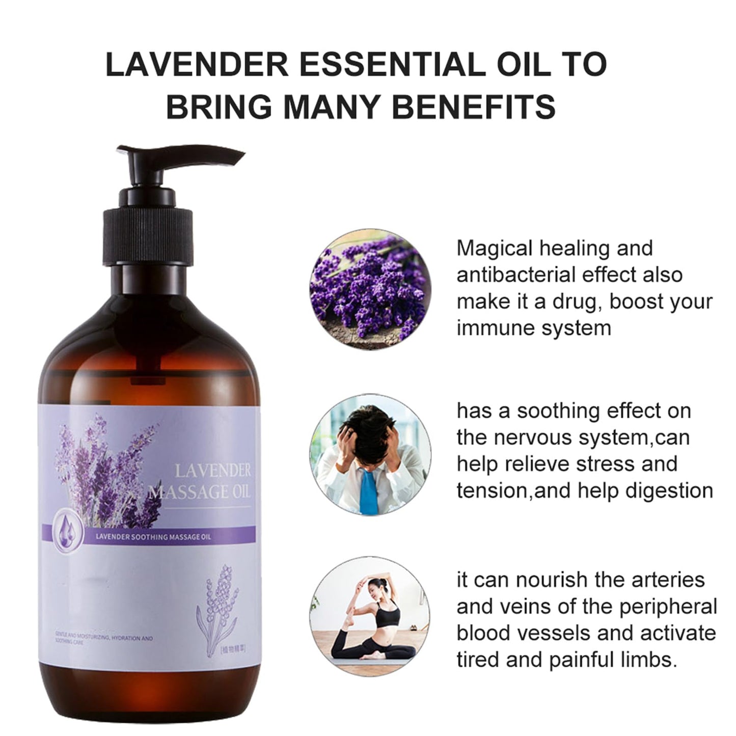 Rosarden Massage Oil for Relaxing, Warming, Joint Pain Sensual Massage Oil Lavender Massage Oils for Massage Therapy Moisturizing Massage Oil for Men and Women (Lavender Flavor)