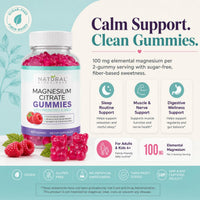 Natural BioScience Magnesium Citrate Gummies | 180 Magnesium Supplements - 100mg of Magnesium Citrate per Serving | Raspberry Flavoured - Suitable for Adults & Children | Sugar Free, Non-GMO & Vegan