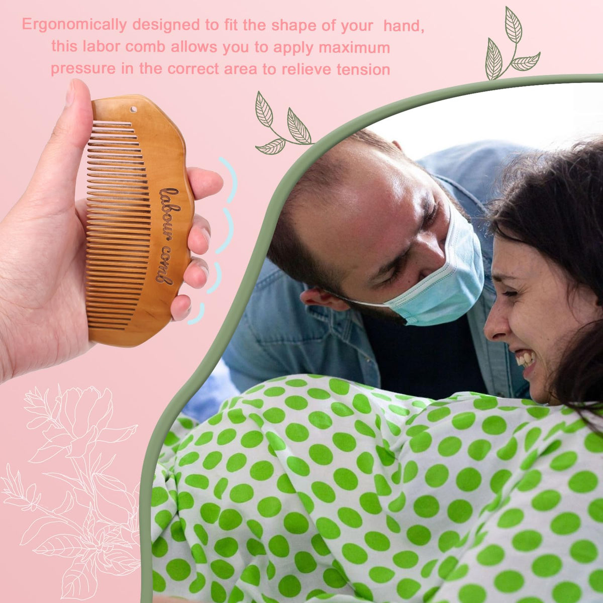 GADITIEK Birthing Comb for Labour,Wooden Birth Comb,Labour Essentials,Postpartum Essentials,Acupressure Tool for Anxiety Relief, Natural Pain Relief, Stress Relief for Pregnant Women
