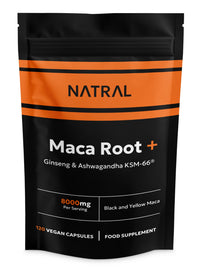 Natral Maca Root Black & Yellow 8000mg Complex enriched with KSM Ashwagandha & Ginseng - 120 High Strength Capsules