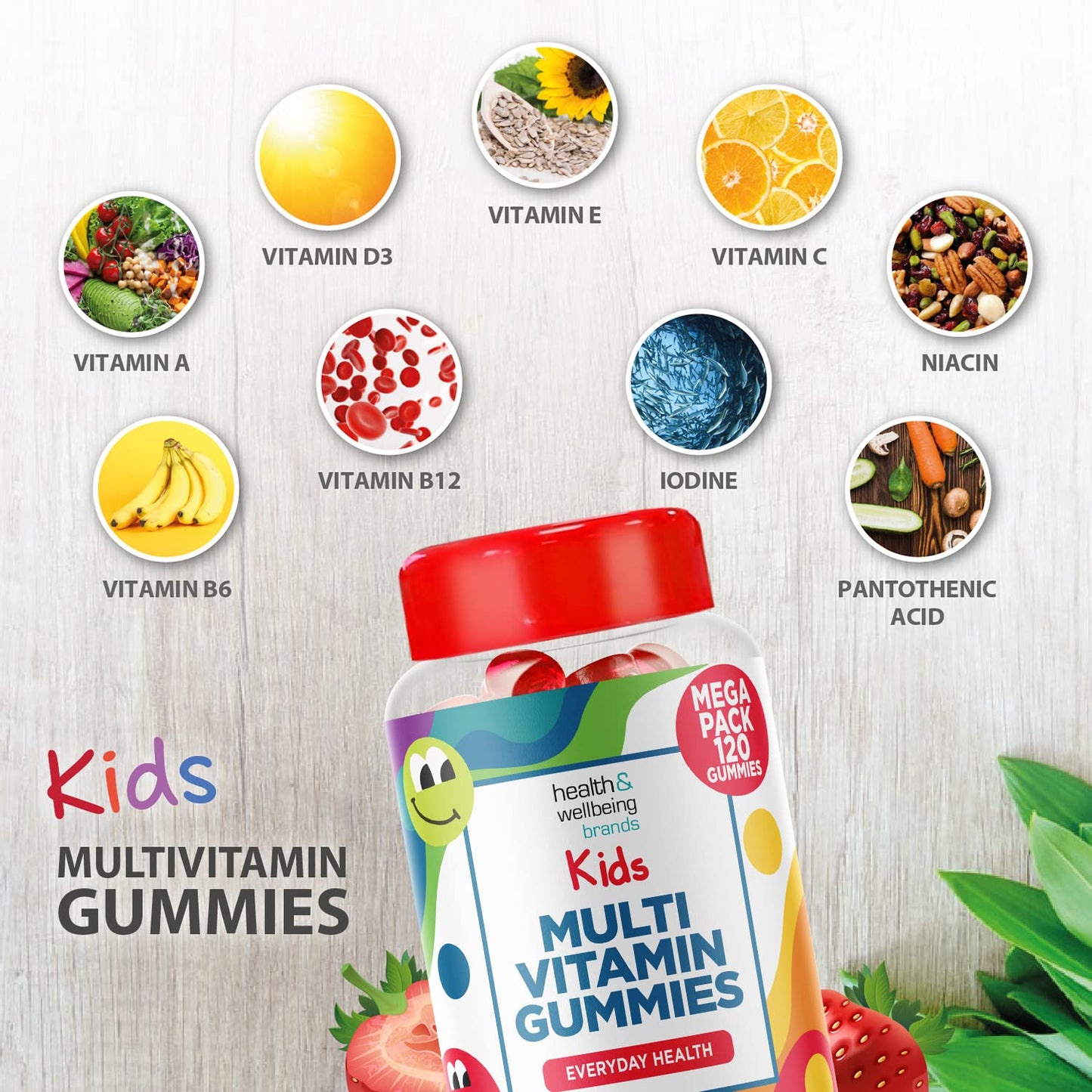 Club Vits Kids Multivitamin 120 Strawberry Flavour Gummies - Strawberry Contains 9 Essential Vitamins + Minerals Including Vitamin C D A & B Vitamins for Childrens - Pack of 120 Chewable Vitamins