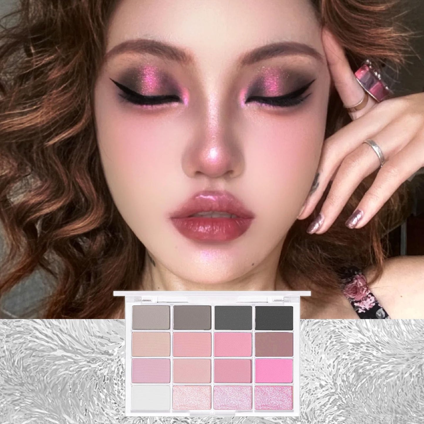 LYNTYAOU Pink Eyeshadow Palette Make-Up Palettes, Pink Black Shimmer Eye Shadow Pallets for Women, Glitter Eyeshadows 16 Colour Waterproof Long Lasting Highly Pigmented Cool Girl Eye Makeup