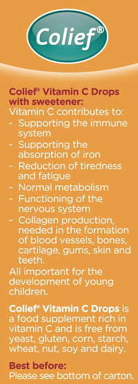 Colief - Vitamin C Drops - Daily Immune Support for Infants Age +1 - Diary, Gluten and Preservative Free - Supports Development of Healthy Bones and Teeth - 600 Drops