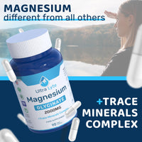 Ultra Lyte Magnesium Glycinate with Trace Minerals – High Absorption Magnesium Supplements for Sleep Aid, Stress Relief & Muscle Support – Vegan & Gluten-Free – 2000mg Magnesium – 90 Count