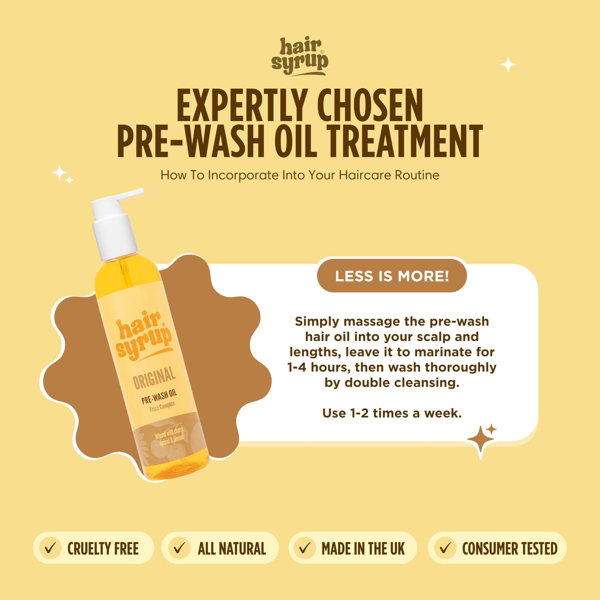 Hair Syrup | The Original Pre-Wash Hair Oil | Infused with Cherry, Apricot & Almond | For Knotty, Tangled or Dull Hair Needing A Shine | Vegan | 100% Natural | 300ml Pump Bottle Applicator