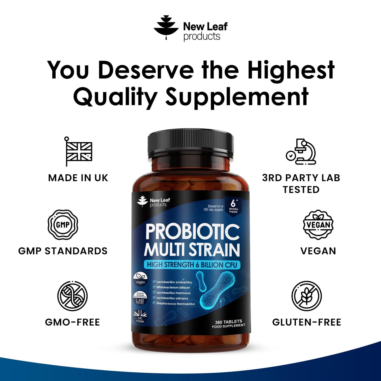 Probiotic Supplements Multi Strain Acidophilus Probiotic 360 Tablets High Strength - Digestive & Gut Health Supplements Lactobacillus Probiotics for Gut Health - Vegan, GMO-Free, Gluten-Free, UK Made