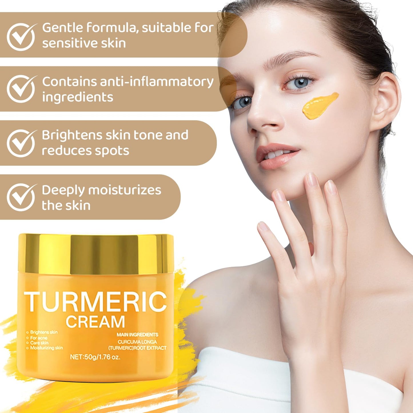 BoloShine Turmeric Face Cream, Anti-Wrinkle Skin Lightening Cream, Facial Moisturiser, Dark Spot Corrector Remover, Soothing Hydrating Brightening for Face & Body, 50g