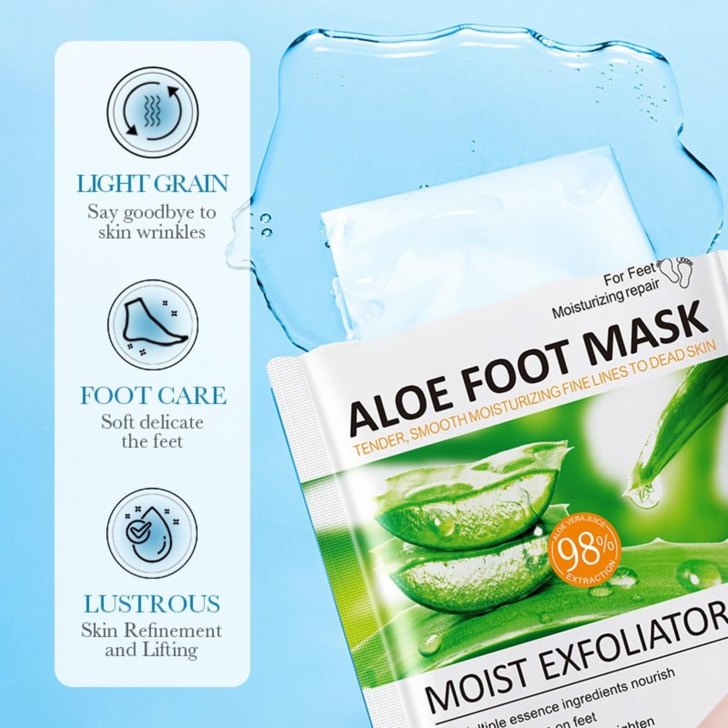 ISBEAUSOLS 3pcs 98% Aloe Extract Foot Peel Mask - Nourish Foot Mask - Soothing and Soften Hard Foot - Foot Moisturiser Socks for Dry Foot - Daily Foo Care,Moist Exfoliator,Improve Darkness