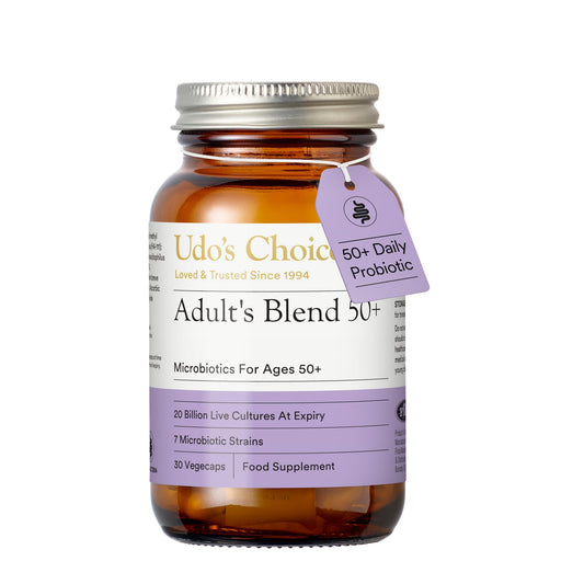 Udo's Choice Adults 50 Plus Age Specific Probiotics - Lacto & Bifido Bacteria - 34 Billion Cell Count - 7 Microbiotics Strains - Designed for Optimum Bowel Health - 30 Vegecaps