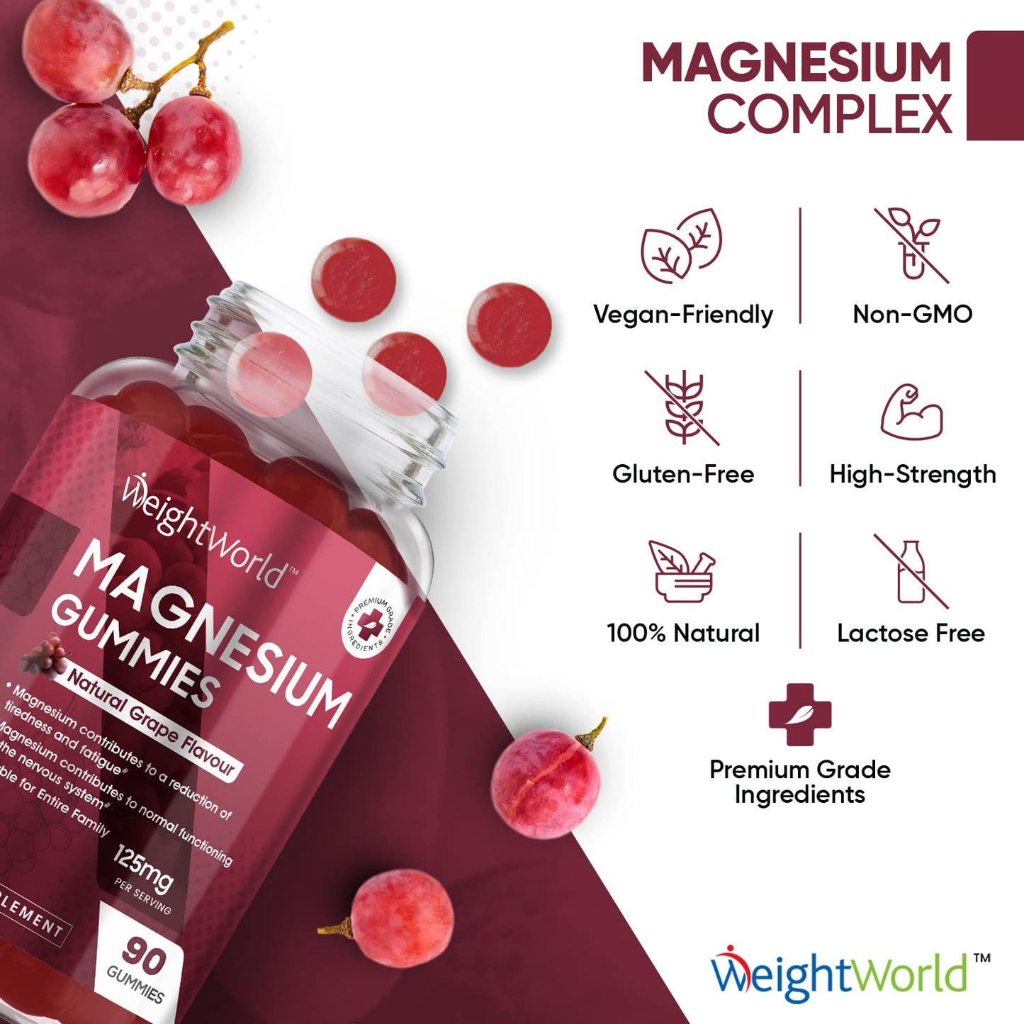 Magnesium Gummies - 90 Vegan Gummies - 1136mg Magnesium Citrate Offering 125mg Magnesium - for Adults & Kids (5 Years+) - Chewable Magnesium Supplements for Women & Men - 45 Days Supply -Gluten Free
