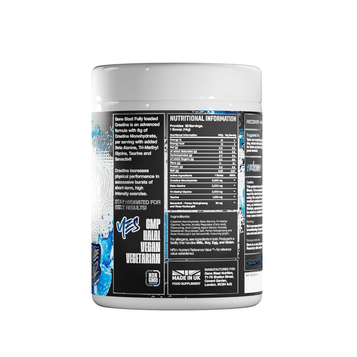 GENE BLAST Gene Blast Loaded Creatine 6g - Power, Endurance & Recovery (Blue Raz, 30 Servings)