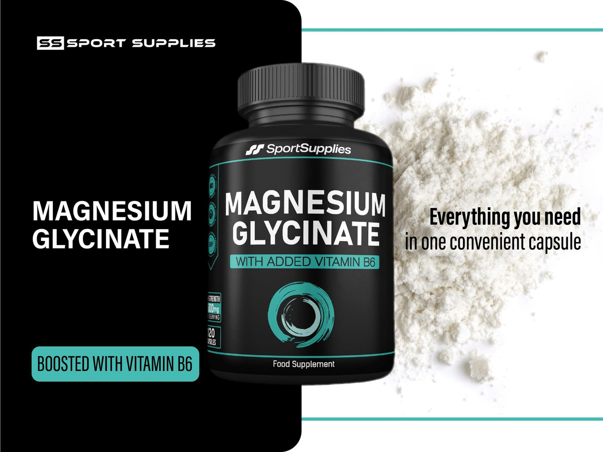 SS Sport Supplies Magnesium Glycinate Supplements 1500mg & Vitamin B6-120 High Strength Capsules - 1500mg of Magnesium Providing 315mg Elemental Magnesium (Bisglycinate) - Pure Active Ingredient