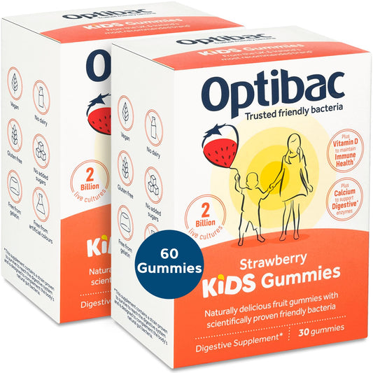 OptiBac Optibac Probiotics Kids Gummies - Kids Probiotic with Vitamin D & Calcium for Immune System Support & Gut Health with 2 Billion Bacterial Cultures - 60 Vegan Gummies