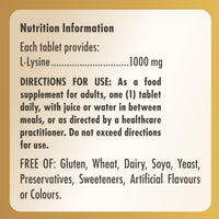 Solgar L-Lysine 1000 mg Tablets - Pack of 50 - Support for an Active Lifestyle - Vegan and Gluten Free