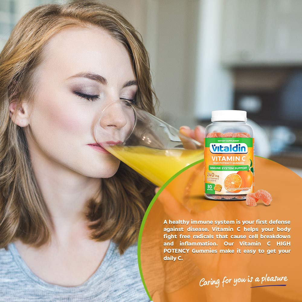 VITALDIN Vitamin C Gummies – 240 mg per Serving - 80 Chewable Gummies (40 Days’ Supply); Orange Flavour – Gluten Free Gummy – for Kids & Adults