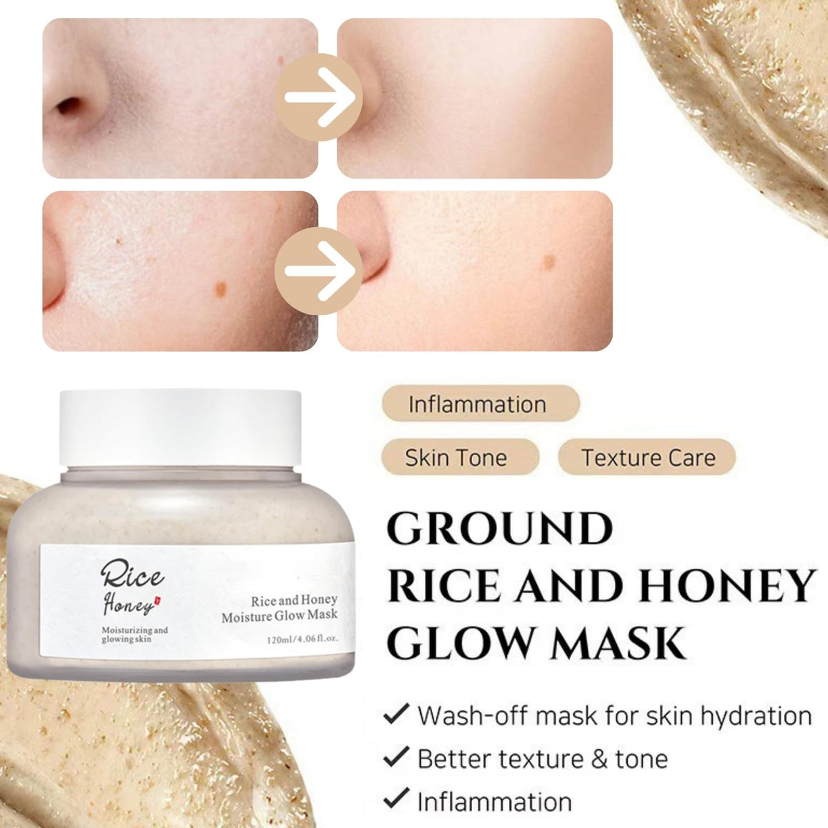 Cureluxe Ground Rice and Honey Glow Mask – Rice Mud Mask - Glass Skin Mask for Women – Face Masks Skincare with Rice Extract – Hydrating Face Mask - Gentle Exfoliation & Antioxidant Boost – 120g