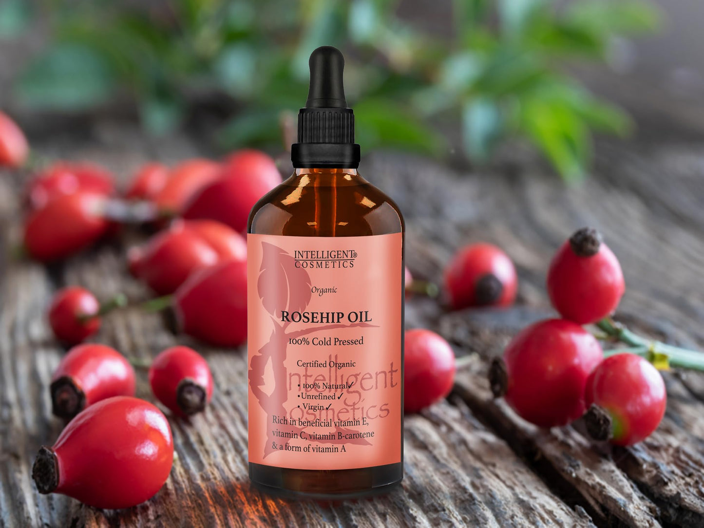 intelligent cosmetics Rosehip Oil 100% Cold Pressed Pure Certified Organic Oil 100ml Best Known Facial Oil with Vitamin E, Vitamin C, B-carotene and a Form of Vitamin A
