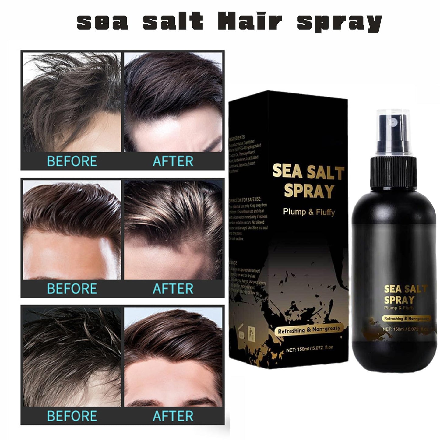 AuraAnge Men's Sea Salt Liquid for Hair - Volumizing, Texturizing, & Non-Greasy - Ideal for All Hair Types - 150ml