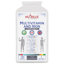 Nutrilus Multivitamin with Iron 180 Daily Tablets - High Strength Supplement - Vitamins A B C D E & Iron - Immune, Energy, Nervous System