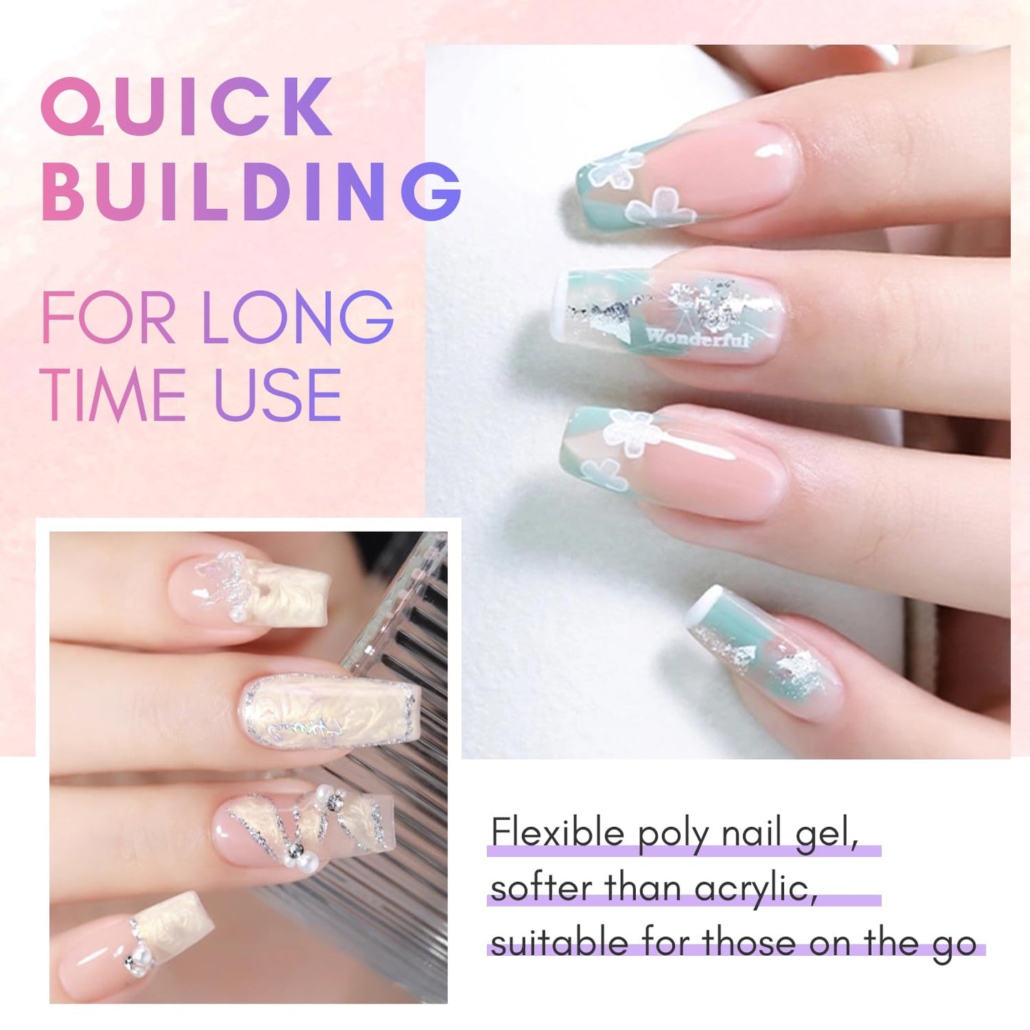 Makartt Poly Nail Hard Gel for Nail Extension Clear 50ML Beginner DIY