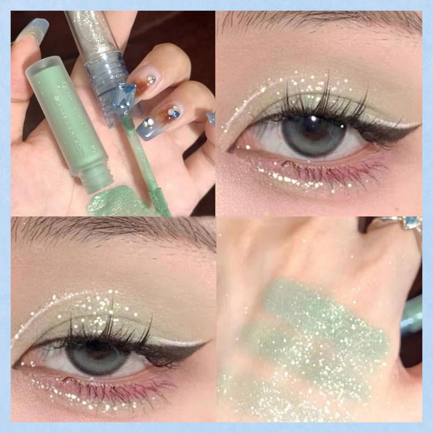 MINSHZEE Shimmering Eyeshadow Palette, Blue-Purple-Green Shades, Liquid Eyeshadow, Pearlescent Matte Effect, 3-in-1, Quick Drying, Long Lasting