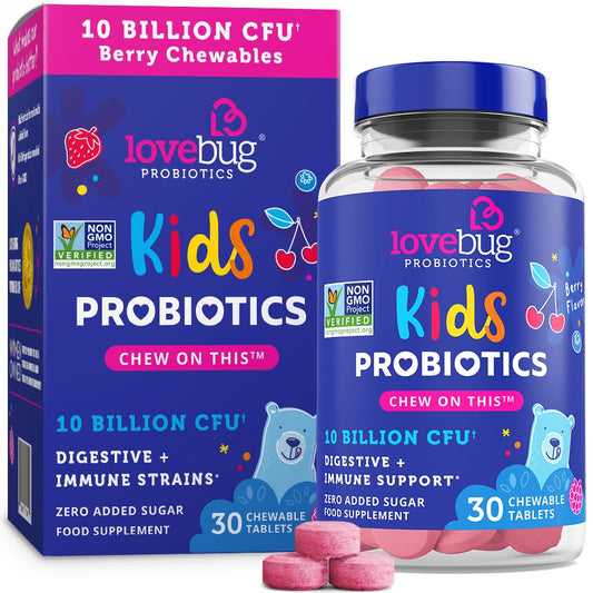 LoveBug Probiotics Lovebug Probiotic for Kids | Multi-Strain 3 Billion CFU | Constipation & Stomach Discomfort | Added Prebiotic Fiber | Immune Support | Sugar Free | Ages 4+