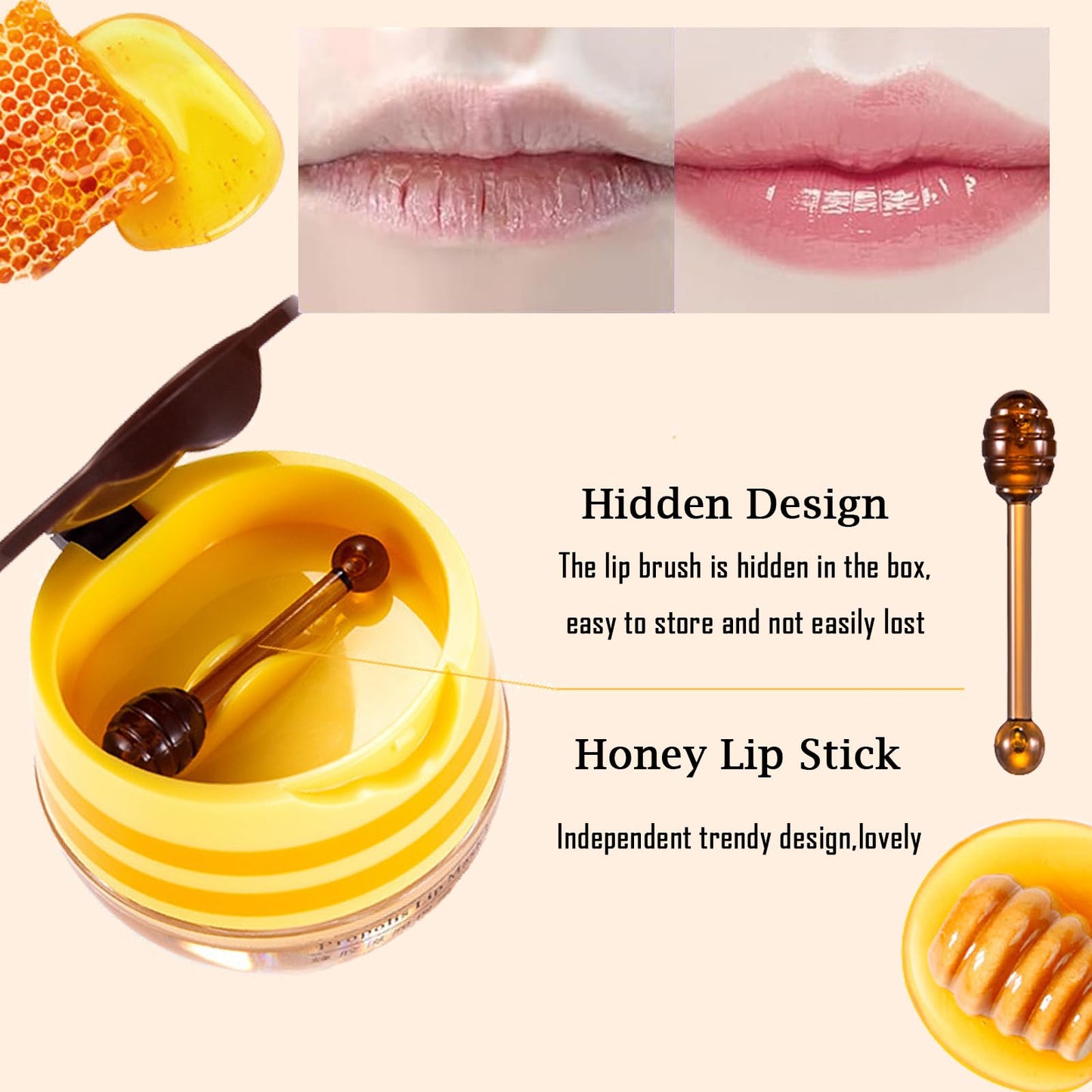 GEEWHILE Lip Sleeping Mask Lip Mask Skincare Lip Balm Set,2 Pcs Honey+Strawberry Bee Balm Moisturizing Lip Mask for Day&Night Lip Care,Repair,Prevent Dry Crack,Lip Line Reducing,Clearing Dead Skin
