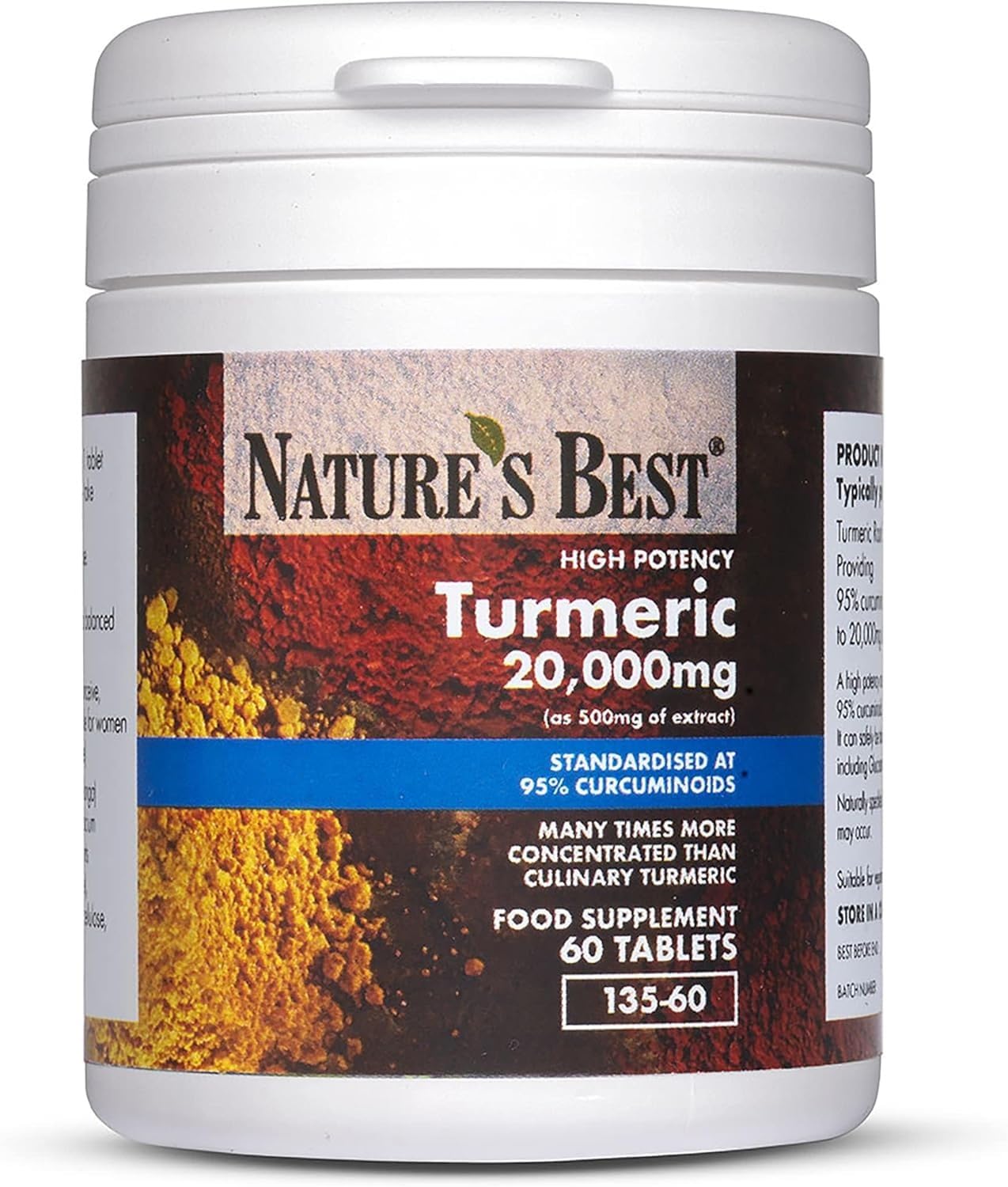 NATURE'S BEST Nature's Best Turmeric 20,000mg Tablets Fast Release (500mg of Extract) - High Strength, 95% Curcumin - UK Made - 60 Tablets (2 Months' Supply)