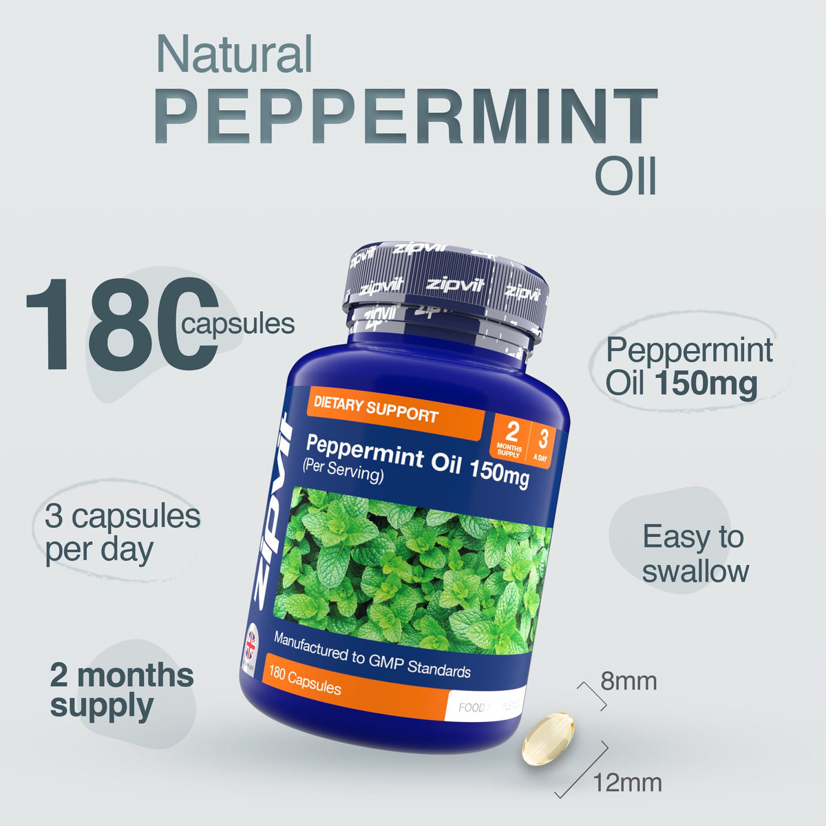 Zipvit Peppermint Oil Capsules 150mg, 180 Peppermint Capsules