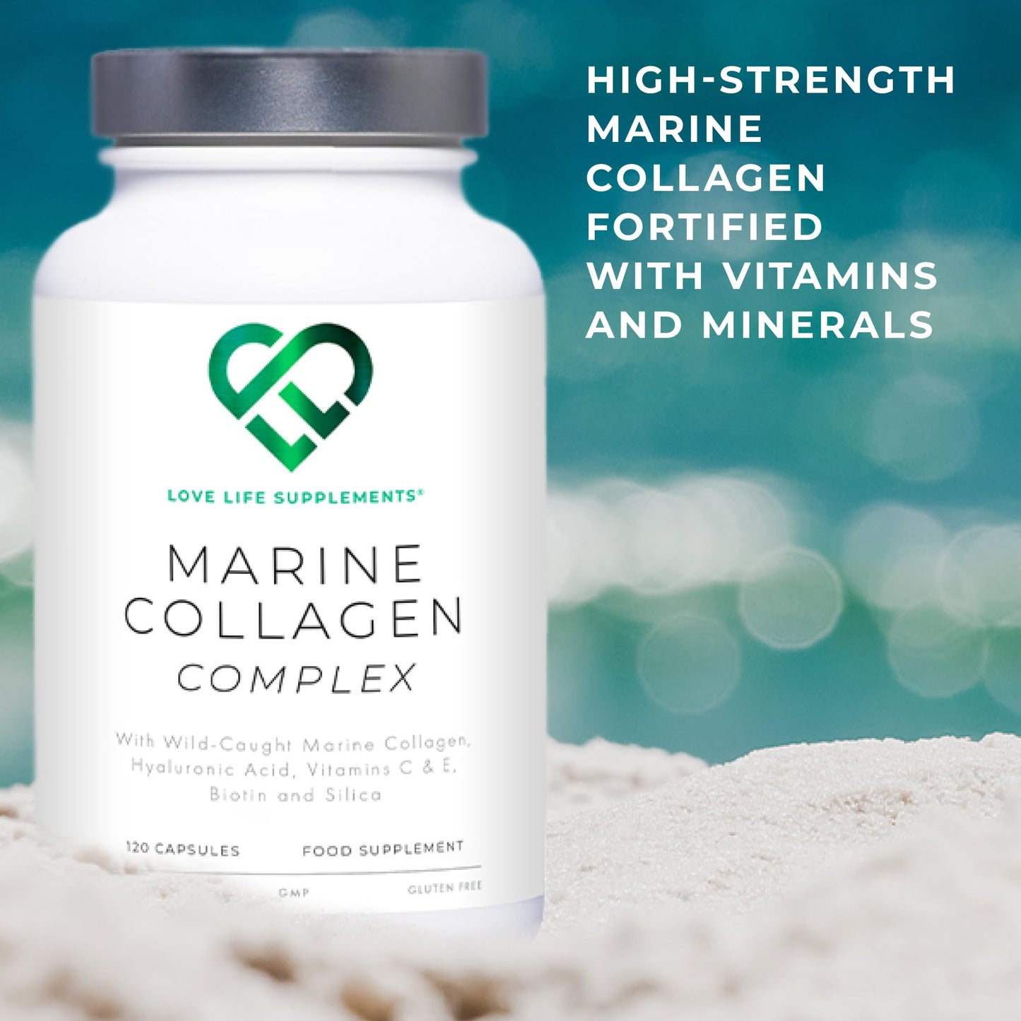 Wild-Caught Marine Collagen Complex Capsules with Hyaluronic Acid | 120 Capsules - 2 Month Supply | Also with Vitamin C, Vitamin E, Bamboo Stem Extract, Biotin | for Skin, Hair, Nails