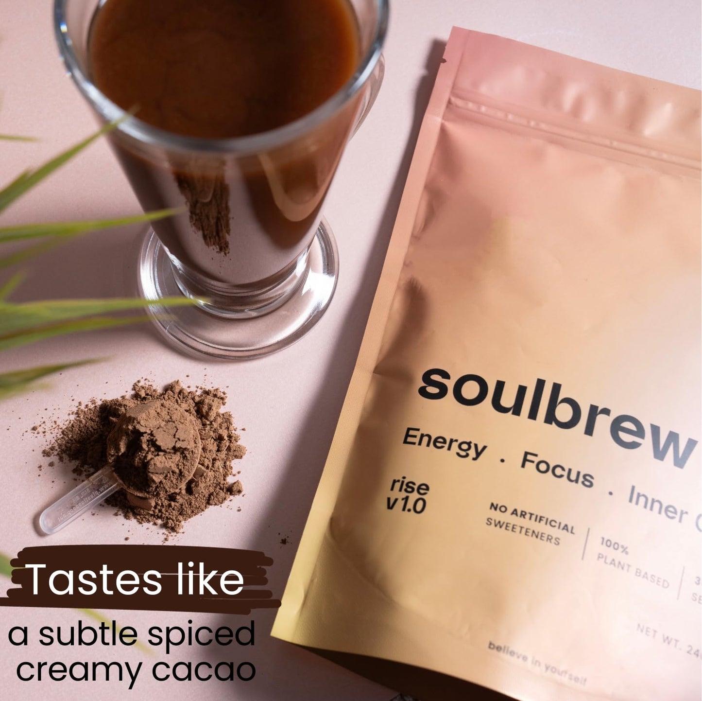 SoulBrew Rise - Mushroom Coffee Alternative - with Lion's Mane, Cordyceps, Chaga, Maca, Ashwagandha & Cacao – Gut Friendly Nootropic Superfood with Adaptogens for Energy & Focus - Vegan - 30 Servings