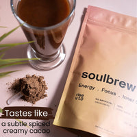 SoulBrew Rise - Mushroom Coffee Alternative - with Lion's Mane, Cordyceps, Chaga, Maca, Ashwagandha & Cacao – Gut Friendly Nootropic Superfood with Adaptogens for Energy & Focus - Vegan - 30 Servings