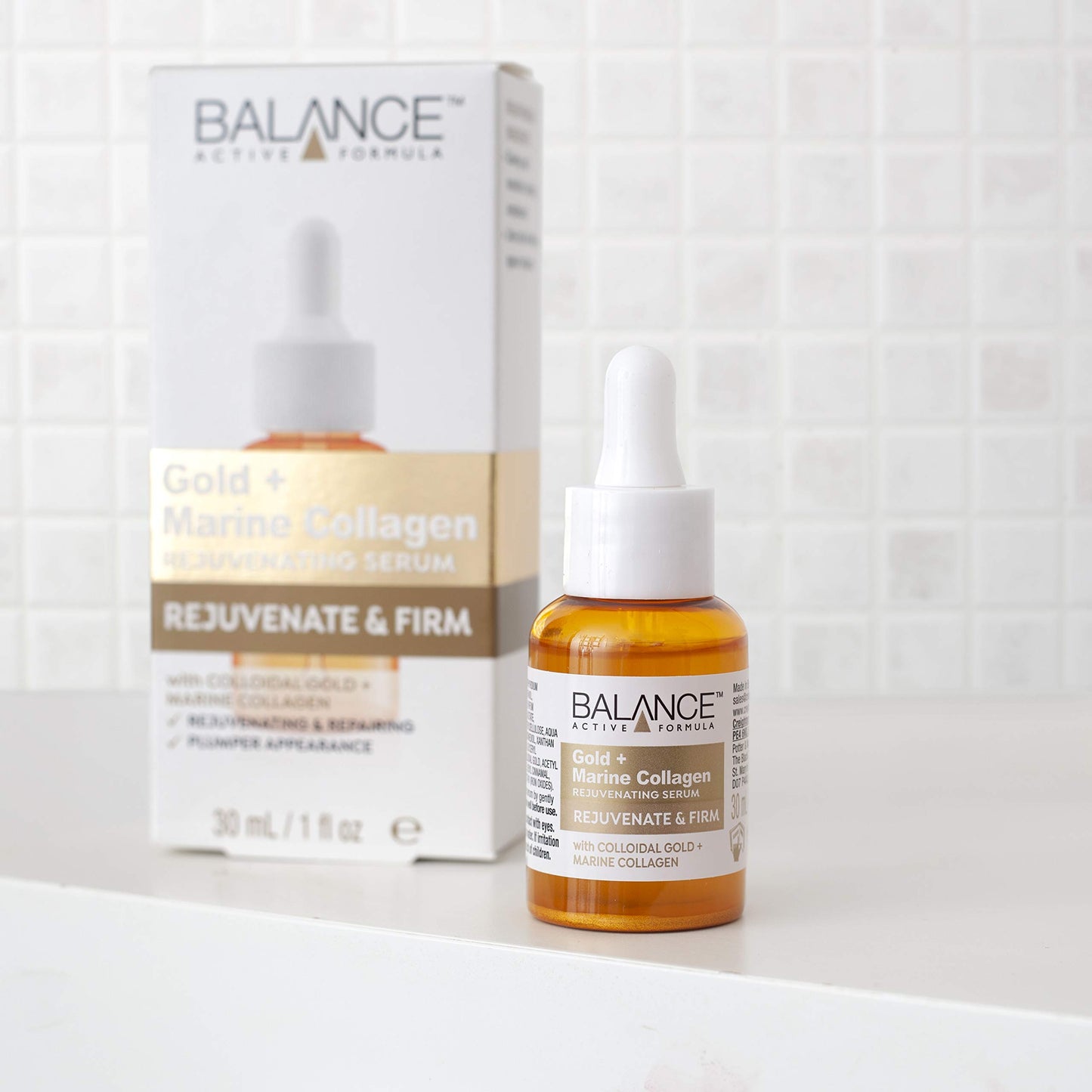 Balance Active Formula Gold and Marine Collagen Rejuvenating Serum - Light-Weight and Non-Greasy, Rejuvenating and Repairing, Plumper Appearance, Clear, 30 ml